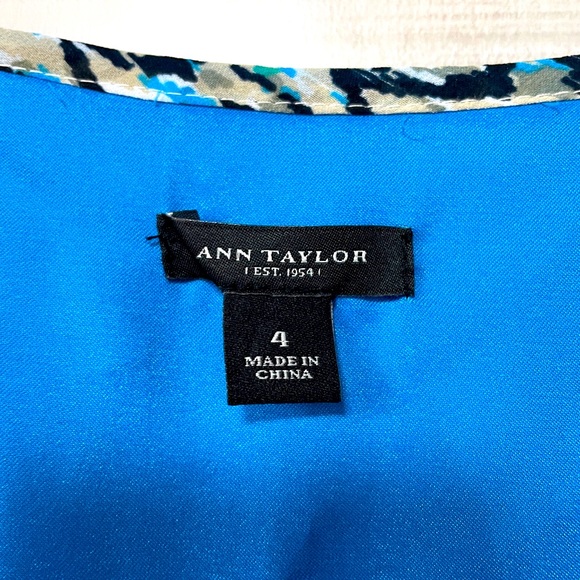 Ann Taylor Blue Green Animal Print Sleeveless Dress Sz 4 V Neck - Picture 4 of 7